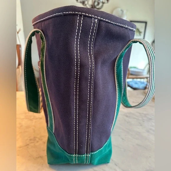 Lands' End Navy Kelly Green Boat n Tote w Striped Handles inside Retired Colors - Picture 3 of 9